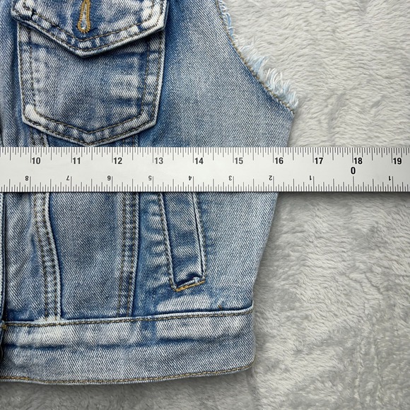 Chiqle Denim Architect Lace Back Jean Vest Women Medium Blue Frayed Distressed - Picture 6 of 8